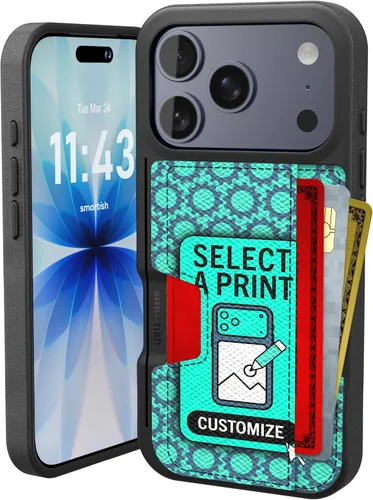 Miniatura 32 de Smartish Funda tipo cartera para iPhone 13 Pro – Wallet Slayer Vol. 2 [delgada + protectora] tarjetero con función atril - Azul sobre verde Blues