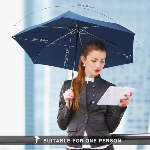 Miniatura 8 de LEAGERA Paraguas de viaje compacto para bolso, mango plano, impermeable para lluvia ligera