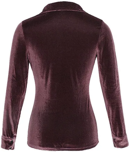 Miniatura 4 de Women's Long Sleeve Solid Elegant Shirt Velvet Button Down Blouse Oversized Basic Tunic Going Out Work Tops with Pockets