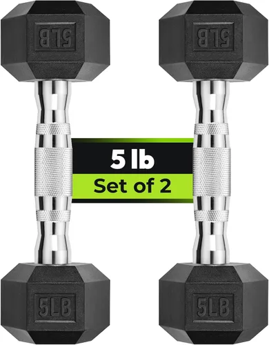 Miniatura 12 de HANDBODE Juego de 2 mancuernas hexagonales de 2.5 a 65 libras con revestimiento de goma, mancuernas para ejercicio y fitness, peso de mano