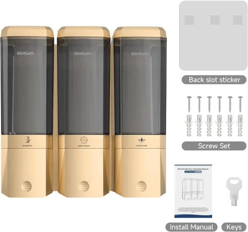 Miniatura 9 de Dispensador de champú y acondicionador, dispensador de ducha de 3 cámaras sin taladro, dispensador de champú montado en la pared para ducha