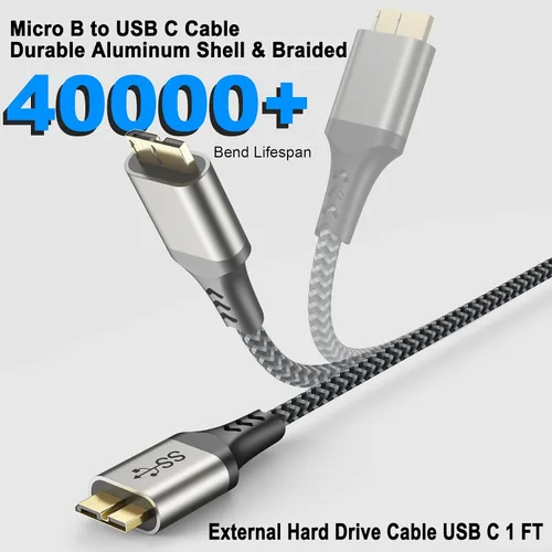 Miniatura 7 de Cable externo de disco duro USB C de 10 Gbps, cable corto micro B a USB C, cable de disco duro USBC USBC para WD Toshiba Westgate Seagate, SSD