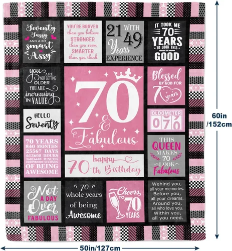 Miniatura 2 de Regalos de cumpleaños número 70 para mujer, manta suave y acogedora de 50 x 60 pulgadas, perfecta para celebración de cumpleaños de 70 años, Rosa 70