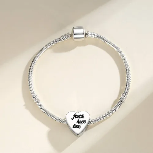 Miniatura 4 de CLYQCL Cuentas de abalorios para pulseras y collares de Pandora dijes en forma de corazón con fe esperanza amor Metal