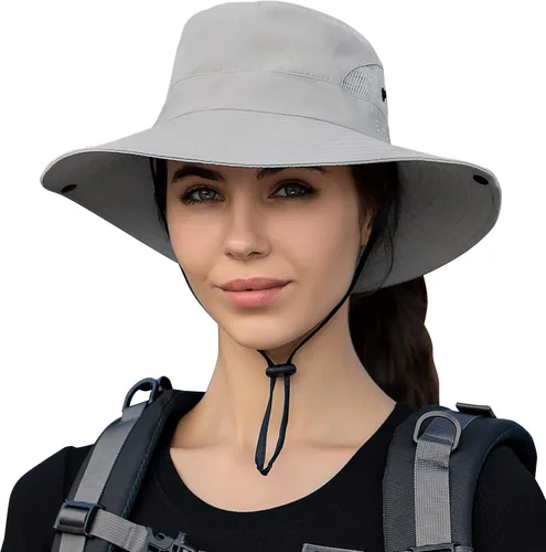 Miniatura 7 de Sombrero de sol para mujer con protección UV, malla plegable, ala ancha, sombrero de pesca para playa