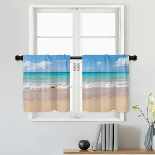 Miniatura 199 de Batmerry Silueta de hombre y niño, marco en forma de corazón con figuras, tratamiento de ventana, cortina corta de cocina multicapa de poliéster
