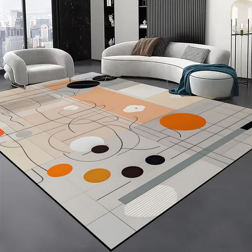 Miniatura 14 de Alfombra geométrica abstracta negra/marrón/naranja de 6x8 pies - Alfombra lavable multicolor moderna retro, alfombra antideslizante