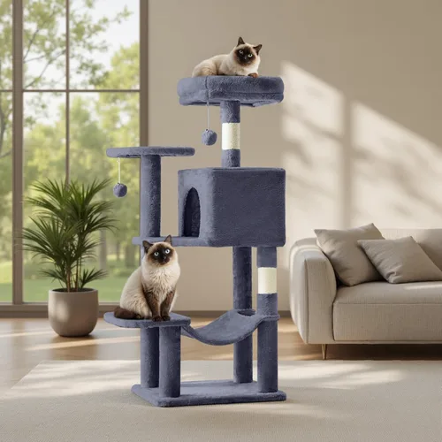 Miniatura 11 de Árbol grande para gatos de 66 pulgadas, torre de árbol para gatos de varios niveles con condominio, perchas, postes rascadores de sisal y hamaca