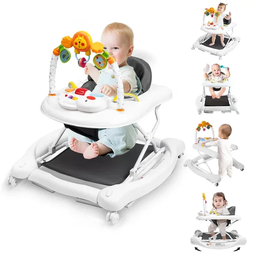 Miniatura 16 de Andador de bebé, 5 en 1 para niños y niñas de 6 a 12 meses con gorila, reposapiés extraíble, bandeja de alimentación y música, caminador de C-gris