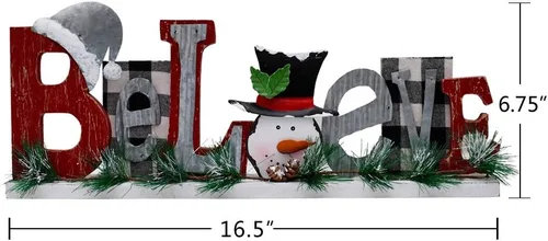 Miniatura 5 de Letrero de madera de Navidad con texto en inglés "Believe Merry Christmas", decoración rústica de muñeco de nieve para el hogar, letrero rústico
