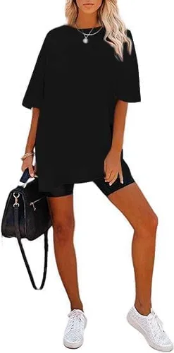 Miniatura 4 de Remidoo Camiseta de Gran Tamaño para Mujer con Cuello Redondo Sólido de Manga Corta Holgada de Algodón
