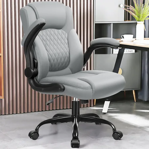 Miniatura 2 de Silla de Oficina de Cuero, Sillas de Escritorio de PU para el Hogar con Respaldo Ergonómico, Giratorias 360°, Silla Pequeña para Juegos con Ruedas