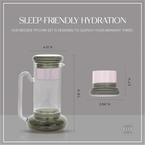 Miniatura 7 de Elle Decor Juego de jarras de noche, jarra de 32 onzas con taza, vaso que funciona como tapa para agua, jugo y enjuague bucal, servidor de bebidas