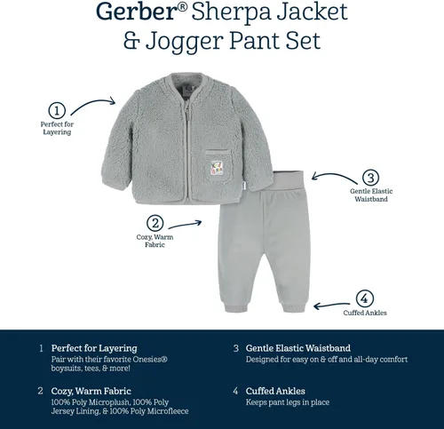 Miniatura 7 de Gerber Baby Boys Toddler Sherpa Jacket & Jogger Pant Set