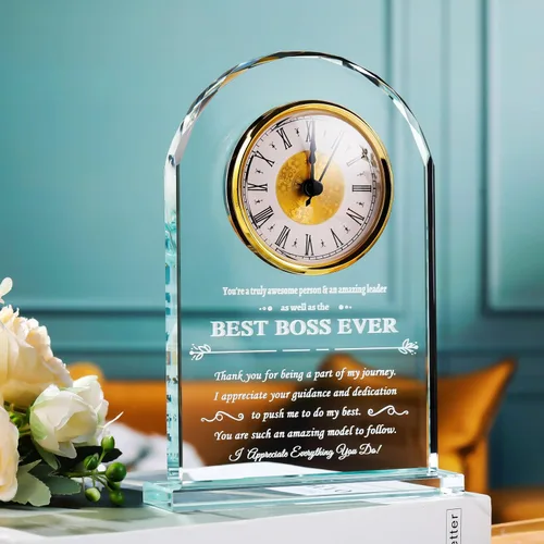 Miniatura 2 de YWHL Regalos de cumpleaños para mujeres y hombres, regalo significativo de agradecimiento para mujeres, reloj de mesa de vidrio grabado con láser