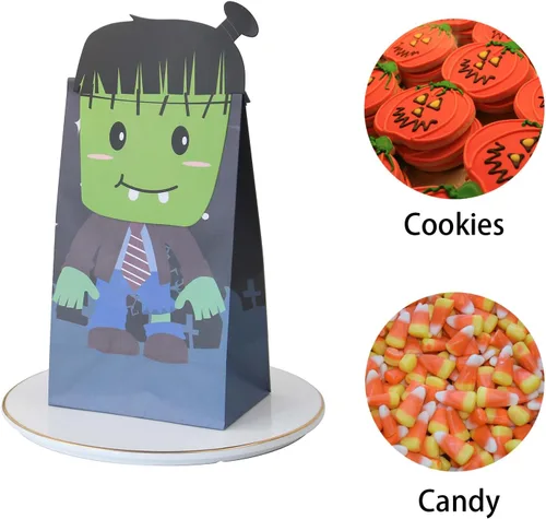 Miniatura 7 de Bolsas de golosinas de Halloween – 24 bolsas de dulces con 24 calcomanías, bolsa de regalo para suministros de fiesta de niños de Halloween