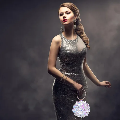 Miniatura 7 de Selighting Bolso de mano floral de bola redonda para mujer bolso de noche formal con cuentas bolso de novia bolso de fiesta de graduación