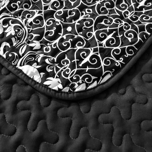 Miniatura 8 de DJY Juego de edredón negro tamaño Queen, juego de colcha de damasco bohemio, juego de ropa de cama de microfibra suave y ligera de 3 piezas