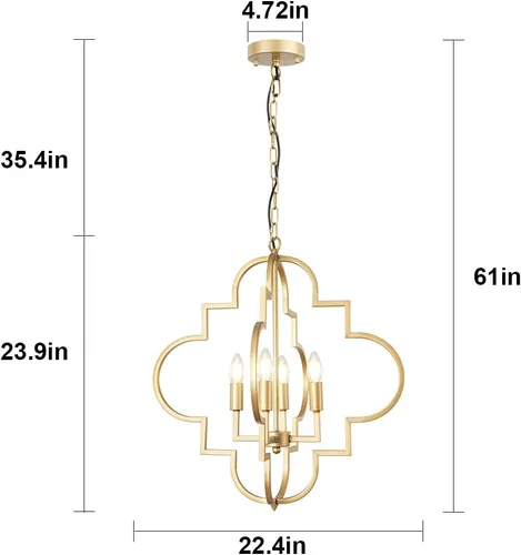 Miniatura 2 de Wellmet Lámpara de araña Orb Dorada, 4 luces, estilo vela, geométrica, para comedor, vestíbulo, entrada, pasillo, comedor y sala de estar, 22.4