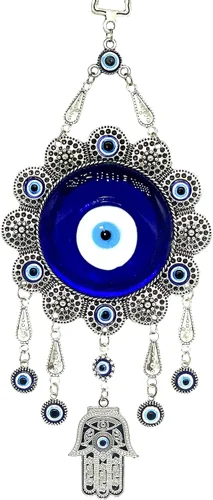 Adorno para colgar en la pared con protección contra el mal de ojo azul con Hamsa para colgar en la pared, diseño de girasol (con una bolsa