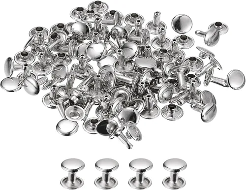 Miniatura 41 de uxcell 100 juegos de remaches de cuero, remaches de doble tapa de 0.236 x 0.315 pulgadas, remaches de metal para reparación de cuero, manualidades