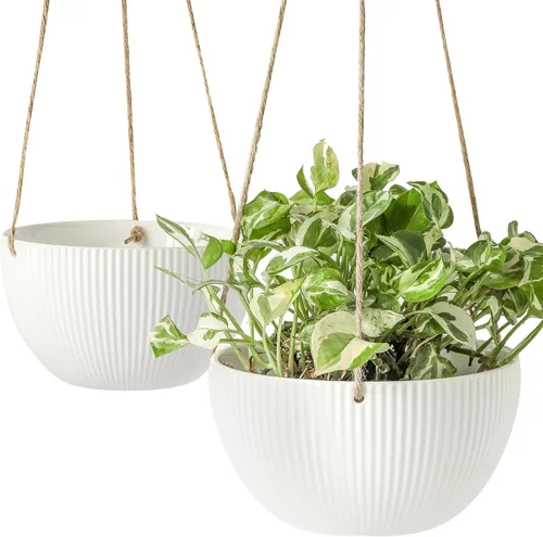Miniatura 2 de UBEE Macetas colgantes de cerámica para interiores y exteriores, maceta colgante de 7.5 pulgadas + 6.5 pulgadas para plantas, cesta colgante