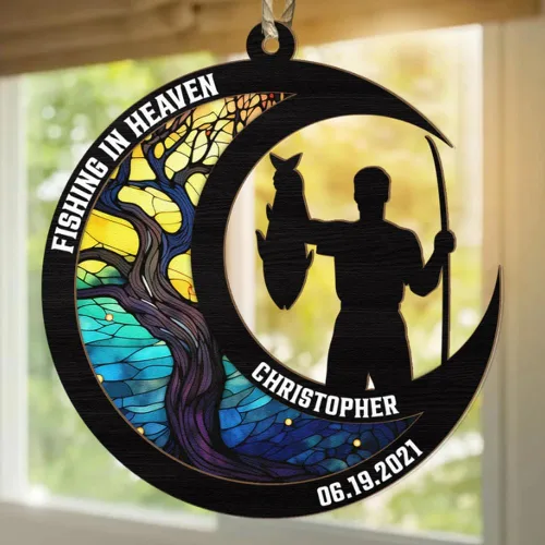 Pesca en el cielo, adorno de pesca personalizado, decoración de Navidad para amantes de la pesca, nombre y fecha personalizados, regalo para los