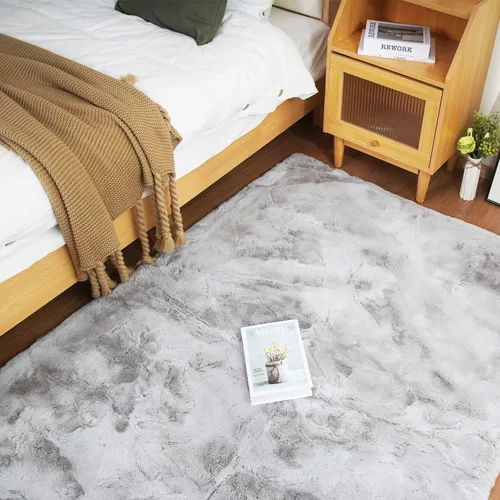 Miniatura 49 de Ghouse Alfombra ultrasuave de pelo sintético de conejo, alfombras lavables a máquina para dormitorio, alfombras esponjosas para sala de estar, Blanco