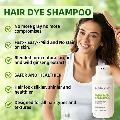 Miniatura 8 de SHIHUANUO Champú de tinte negro para cabello gris, champú de color 3 en 1 con 6 extractos de hierbas, cobertura 100% de canas, fácil de teñir