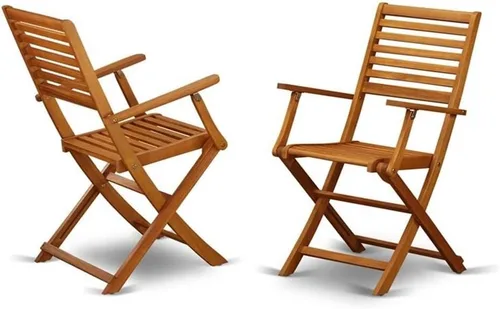 East West Furniture BBSCANA Beasley - Sillas de comedor plegables para patio con reposabrazos, madera de acacia, juego de 2, aceite natural