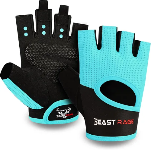 BEAST RAGE Guantes de entrenamiento para hombres y mujeres, guantes de gimnasio sin dedos con protección de la palma, transpirables y ligeros para