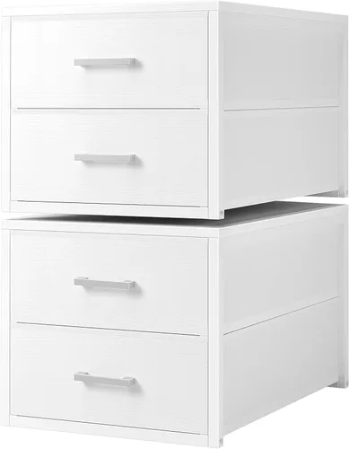 Miniatura 12 de BOLUO Cajones de Almacenamiento Apilables Organizadores de Closet y Almacenamiento de Tela Blanca Cómoda de 2 Cajones para Dormitorio 2 Paquetes