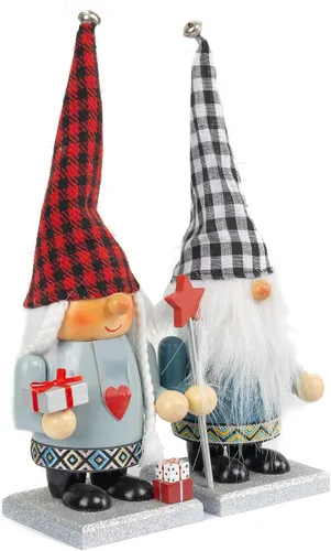 Miniatura 4 de FUNPENY Cascanueces decorativos de Navidad de 11 pulgadas, 2 juegos hechos a mano de gnomo de madera de peluche escandinavo sueco, regalo