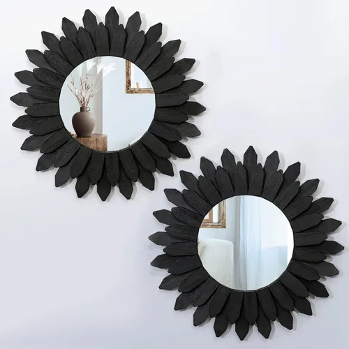 Miniatura 12 de Honiway Espejo de pared negro de 12 pulgadas, decoración de pared bohemia de madera, espejo decorativo para decoración de habitación, decoración
