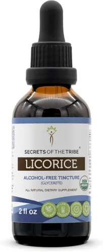 Secrets of the Tribe Regaliz USDA Orgánico | Extracto sin alcohol, gotas de hierbas de alta potencia | Hecho de regaliz orgánico 100% certificado