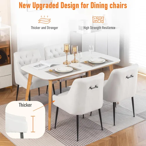 Miniatura 2 de Juego de 2 sillas de comedor modernas, sillas de comedor de cocina de mediados de siglo con cojines de 5.12 pulgadas y patas de metal, sillas Beige