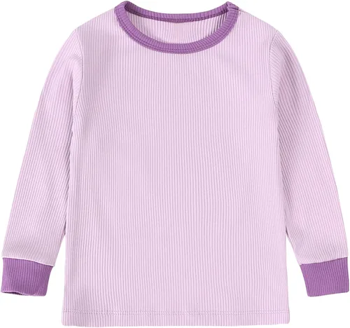 Miniatura 2 de OPAWO Pijama de bambú para niños pequeños, camiseta acanalada y pantalones de 2 piezas para niña, ropa de otoño para bebé, ropa de invierno de 1 a 7