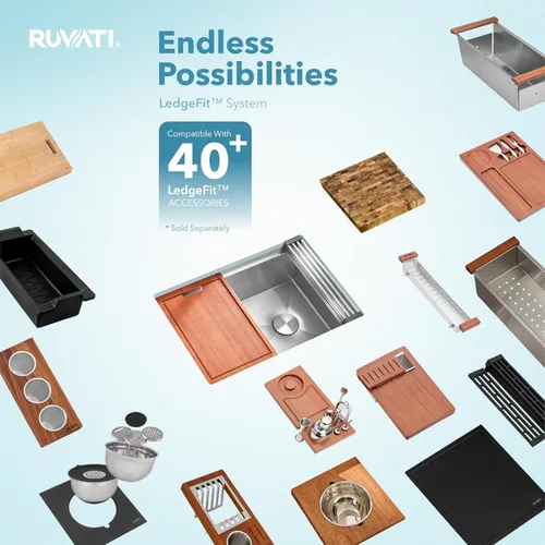 Miniatura 6 de Ruvati - RVH8570 - Fregadero de cocina calibre 16 de 27 in con estación de trabajo, drenaje desplazado y superficie inferior inclinada