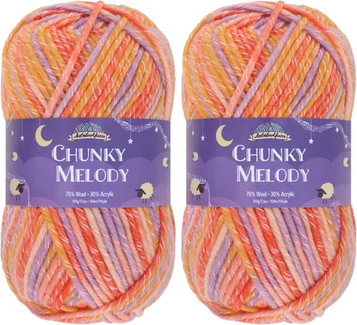 Miniatura 19 de JubileeYarn Chunky Melody - Hilo para tejer 100g/madeja, mezcla de lana gruesa, color maíz naranja - 2 madejas 15 Maíz Naranja