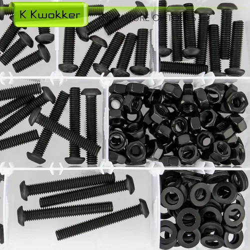 Miniatura 2 de 181 tornillos M6 surtidos de 8 longitudes de 0.472 in a 1.772 in, kit de tornillos y tuercas de cabeza de botón hexagonal, tornillos y tuercas