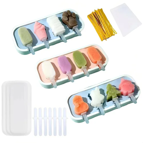 Miniatura 10 de Juego de 3 moldes para paletas, 4 piezas, moldes para hacer helados, accesorios de cocina congelados, fácil liberación, leche materna, reutilizable