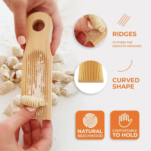 Miniatura 3 de KneadEat Único tablero de ñoquis curvado, diseño curvado único para hacer pasta italiana de ñoquis. Crestas perfectas que forman las ranuras