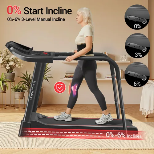 Miniatura 7 de UMAY Caminadora de fitness con inclinación, cintas de correr compactas plegables para el hogar con sensores de pulso, capacidad máxima de 300/400