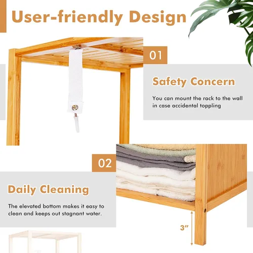 Miniatura 7 de LOKO Gabinete alto de bambú, gabinete de almacenamiento estrecho para baño con estantes de 3 niveles y puerta de obturador, gabinete de torre