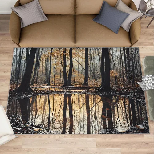 Miniatura 2 de Autumn Forest Rugs for Bedroom, Lake Forest Area Rug, Landscape Photo Rugs for Living Room, Indoor Non-Slip Rug, Machine Washable Carpet for Front