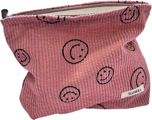 Miniatura 39 de Bolsas de cosméticos para mujer, bolsa de cosméticos de pana, bolsos estéticos para mujer, bolsos de mano con puntos sonrientes, organizador