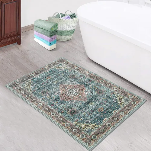 Miniatura 13 de JOLENE.K Alfombra lavable para pasillo, 2 x 6, alfombra de cocina, oriental, suave, envejecida, vintage, antideslizante, resistente a las manchas
