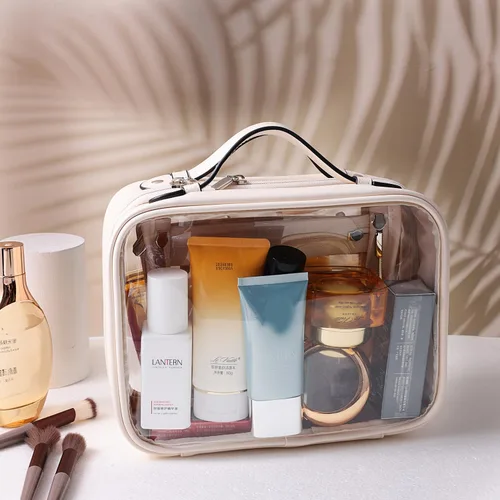 Miniatura 4 de SANHECUN Neceser de viaje Estuche grande transparente para cosméticos bolsa de maquillaje (beige, pequeño)