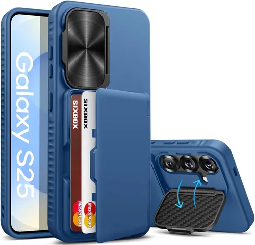 Miniatura 25 de Funda para Samsung Galaxy S25 FE, tarjetero integrado, soporte y cubierta para lente, prueba de caídas de grado militar, borde de silicona suave