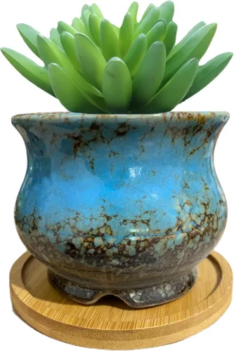 Miniatura 43 de Bonita maceta circular de cerámica para decoración del hogar y jardín, suculentas, cactus, maceta no incluida (azul, 3.19 pulgadas)